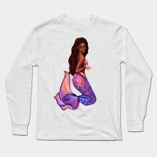 mermaid with flowing red locs,   Afro hair and caramel brown skin. Black mermaid Long Sleeve T-Shirt